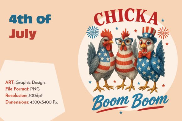 4th of July Chicken USA Flag PNG