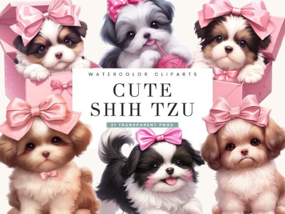 Adorable Design Inspiration with the Watercolor Cute Shih Tzu Clipart Bundle