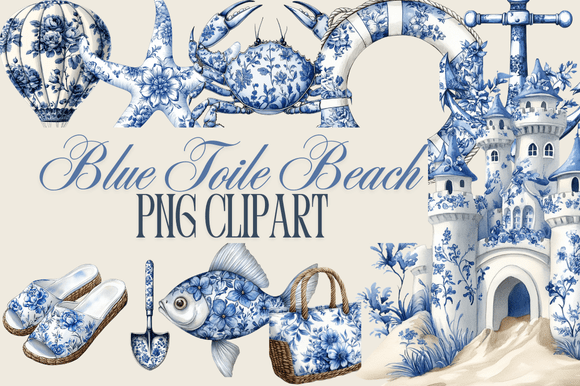 Blue Toile Beach Clipart: A Versatile Design Resource for Modern Creatives