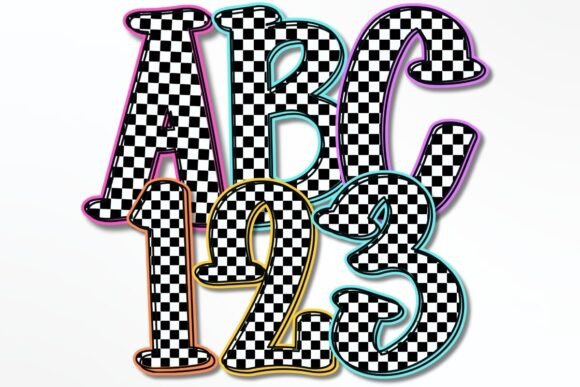 BRIGHT CHECKERED DOODLE ALPHABET PNG: Creative Design Solutions for Print and Craft Projects