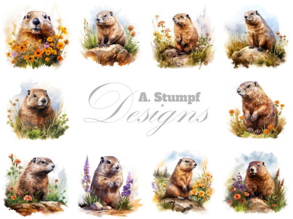 Celebrate Creativity with the Groundhog Watercolor Animal Clipart Set