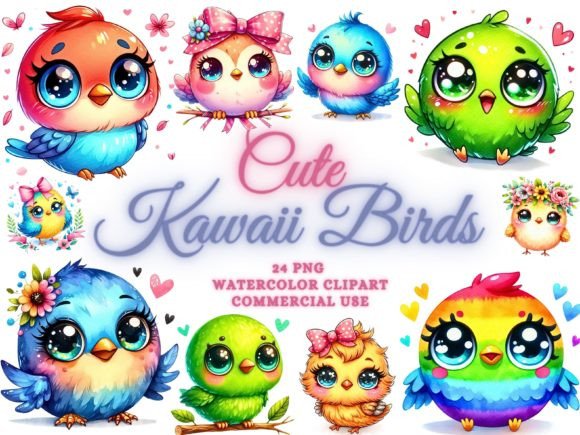 Cute Kawaii Birds Clipart for Creative Projects