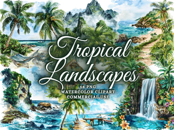 Enhance Your Creative Projects with Summer Tropical Landscapes Clipart PNG