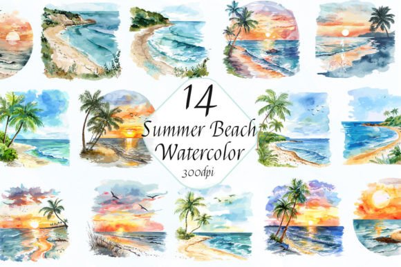 Enhance Your Creative Projects with Watercolor Summer Beach Sunset Clipart