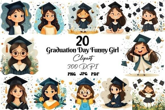 Graduation Day Funny Girl Clipart Set