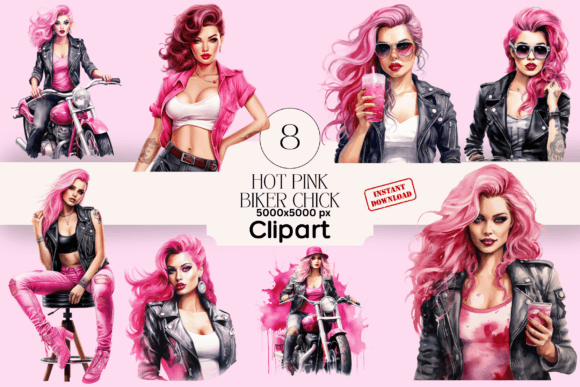 Hot Pink Biker Chick Clipart for Creative Projects