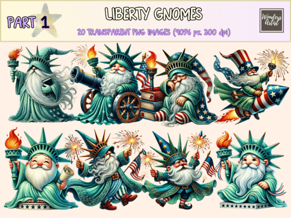 Liberty Gnomes P1 Clipart: Festive Design Magic for Creative Projects