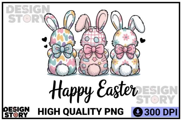 Pastel Patterned Easter Bunny Trio PNG