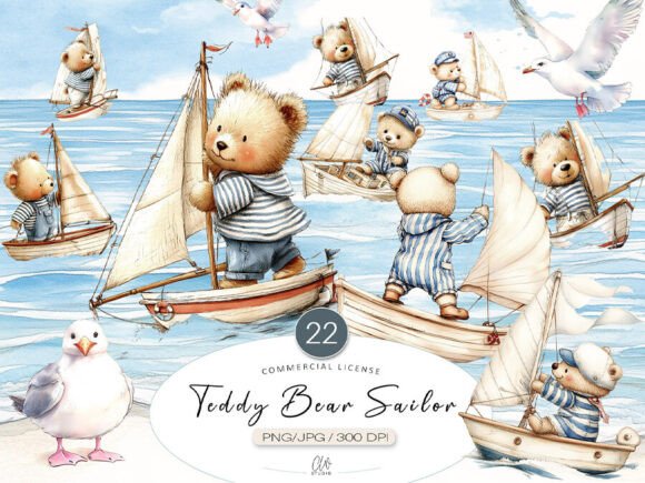 Sailor Teddy Bear Clipart Set PNG: A Nautical Treasure for Creative Designers
