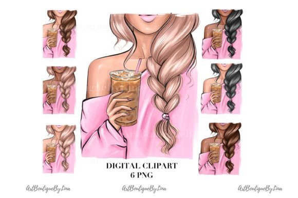 Trendy Coffee Lover Girl Clipart: A Stylish Addition to Creative Projects
