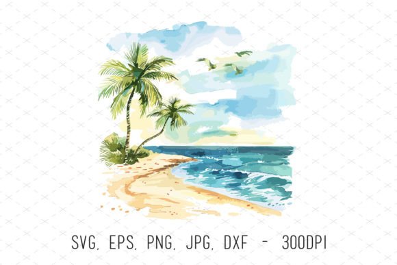 Tropical Beach Watercolor PNG Art for Creative Projects
