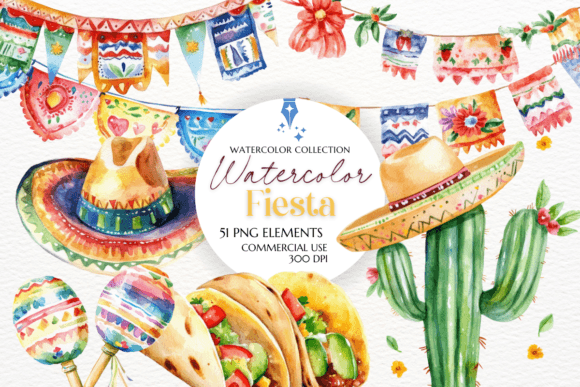 Vibrant Watercolor Mexican Fiesta Clipart: A Creative Resource for Celebratory Designs