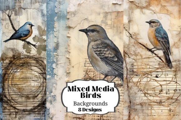 Vintage Bird Mixed Media Illustrations for Creative Crafting Projects