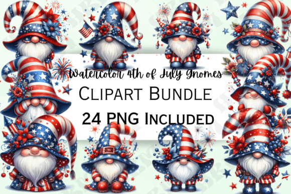 Watercolor 4th of July Gnomes Clipart: A Strategic Design Resource for Patriotic Projects