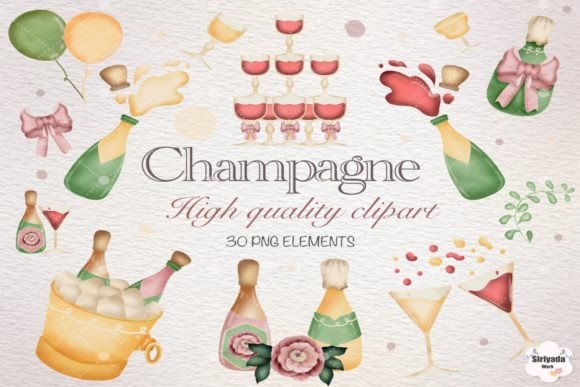 Watercolor Champagne Clipart: Enhancing Creative Projects with Elegant Visual Assets