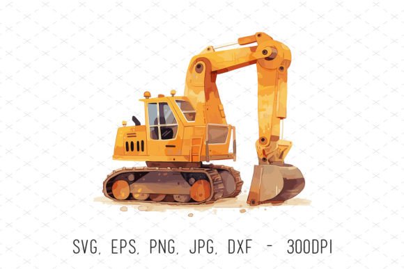 Watercolor Construction Excavator Clipart for Creative Projects