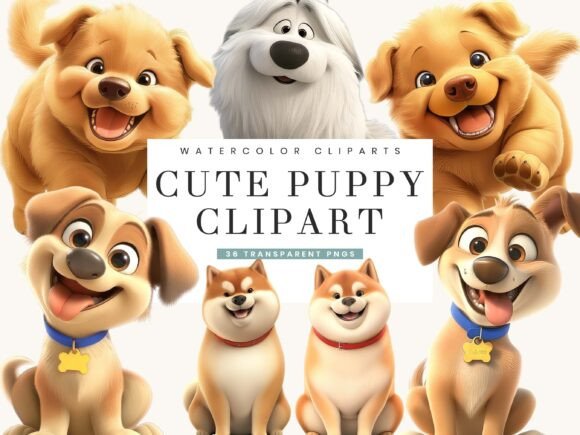 Watercolor Cute Puppy Clipart Bundle: Adding Charm to Your Creative Projects