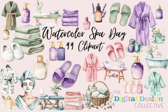 Watercolor Spa Day Clipart Bundle: Enhancing Creative Workflows with Visual Appeal